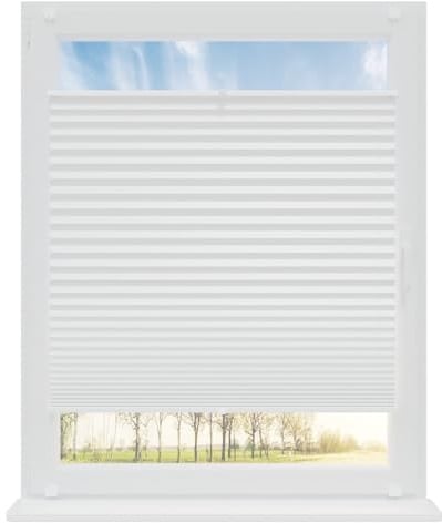 RENA Plissee ohne Bohren Rollos für Fenster | Faltrollos für Fenster & Tür | Plisseerollo nach Maß Verdunkelung | Fenster Rollos für Innen | Jalousie Weiß 125x140 cm