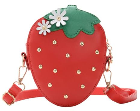 Girls Strawberry Shaped Crossbody Bag Cute Red Coin Purse for Kids Adjustable Strap Mini Handbag for Travel and Daily Use