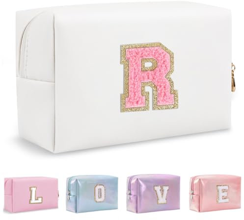 Yintry Organisateur de Trousse de Maquillage en Cuir PU 26 Lettres Pochette cosmétique Grande capacité Trousse de Toilette de Voyage Femmes Filles Cadeaux d'anniversaire Sac de Rangement