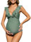 Durio Maillot de bain une pièce pour femme enceinte, maillot de bain de maternité, maillot de bain à volants, vert, M