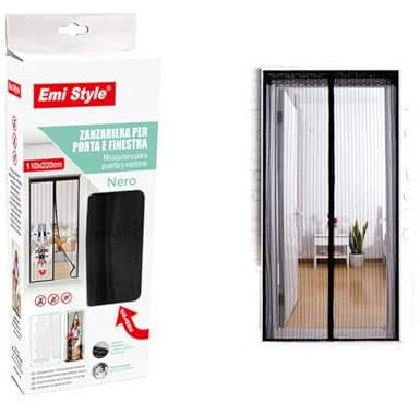 Tenda Zanzariera Magnetica Per Porta Finestra Con Adesivo, Zanzariera Anti Insetti, Facile da Installare (110x220cm, Nero)