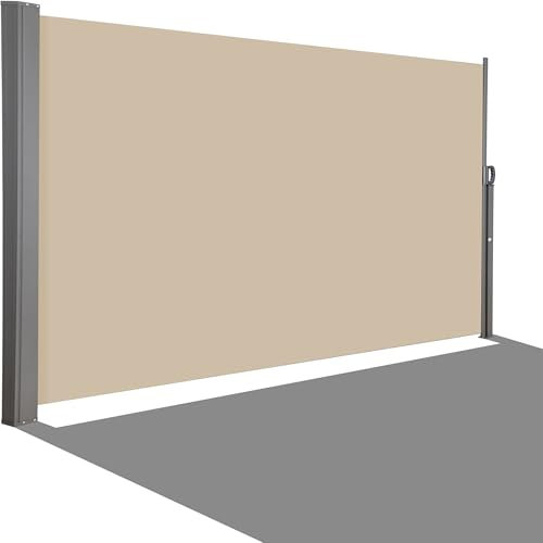 HOMEDEMO Seitenmarkise ausziehbar, 180 x 350+20 cm Khaki, Sichtschutz Sonnenschutz Markise, Windschutz Wasserdicht Seitenzugmarkise, Seitenrollo für Balkon, Terrasse, Garten