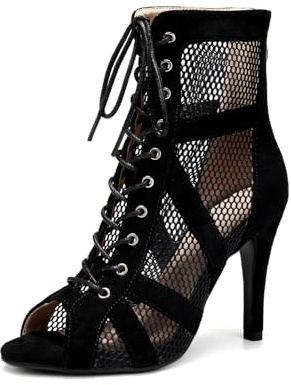 YCALCP Damen Latin Tanzschuhe mit Reißverschluss Salsa Tango Training Bachata Party Ballsaal Tanzstiefel, 789RM, Schwarz, 9,5 cm Absatz, 41 EU