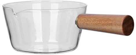 Casserole en verre avec poignée en bois | Casserole en verre transparent multifonctionnelle pour salade de fruits, ustensiles de cuisine compatibles avec la plupart des cuisinières, cadeaux adaptés