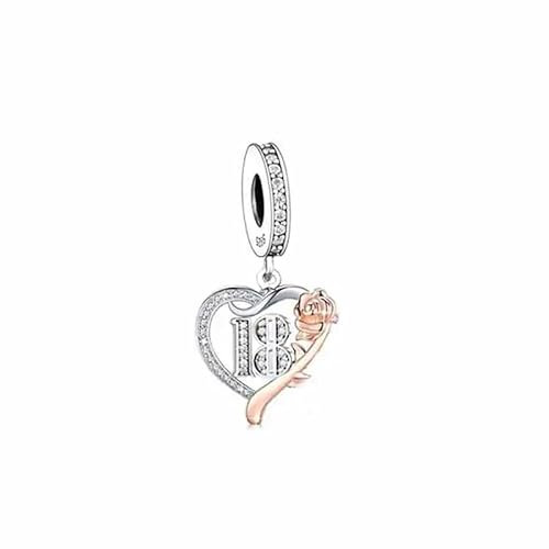 18th Birthday Charm Pandora Fitting 925 Silver & Rose Gold Flower Gift Daughter, Niece