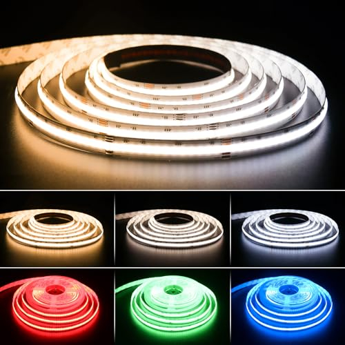 PAUTIX COB LED Streifen RGB+WW/CW 5m,840LEDs/m RGB+CCT Einstellbare Farbtemperatur 2700K–6500K,24V farbwechselnde Band licht für DIY Dekoration(Netzteil und Controller nicht im Lieferumfang enthalten)