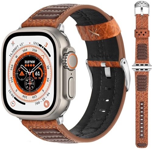 Fullmosa Kompatibel mit Apple Watch Armband 46mm 45mm 49mm 44mm 42mm 38mm 40mm 38mm,Herren Leder Ersatzarmbänder für iWatch Series Ultra 2 Ultra Series 10 9 8 7 6 SE 5 4 3 2 1