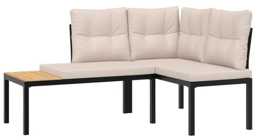 vidaXL Gartenbänke mit Kissen 2 STK. Schwarz Pulverbeschichteter Stahl, Bank, Parkbank, Outdoor Bank, Außenbank, Terrassenbank, Garten Sitzbank