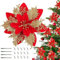 AONAT 12 Stück 5.5inch Weihnachten Funkeln Weihnachtsstern Blumen Künstliche Weihnachten Blumen Hochzeit Weihnachtsbaum Neujahr Ornamente Weihnachten Party Kranz Girlanden DIY (Gold Rot)