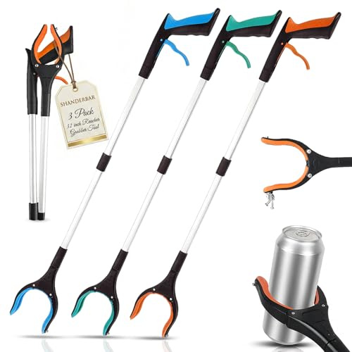 3 Pack Foldable Grabber Reacher Tool for Seniors,32 Reacher Grabber Pickup Tool,Long Handy Trash Claw Grabber Tool,Lightweight Reaching Tool Pickup Grabber for Garden Nabber,Litter Picker,3 Colors