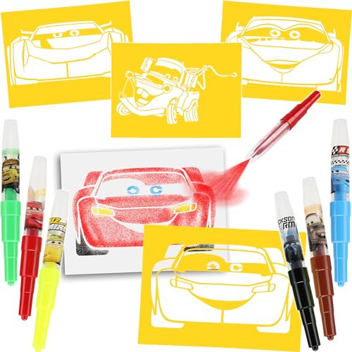 alles-meine.de GmbH Set Pustestifte/Zauberstifte + Schablonen - Cars - Auto - Kinder Air Brush Airbrush Zauberstift Blo Blow Pens Blopens Zauberstift Schablone Stiften Filzst..