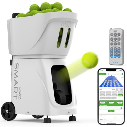 PT-SMARTPro Lanciapalle Tennis Automatica Professionale - Controllo APP, 20 Punti Programmabili, 12 Modalità Servizio, Batteria 4-6h, Allenamento Avanzato con Spin e Velocità Variabile (Bianco)