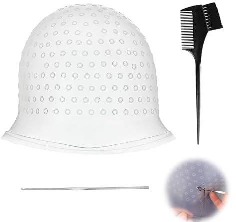 Highlighting Cap With Hooks For Color Hair Salon Hairdressing Professional And Reusable Highlight Cap And Hook Kit Highlight Cap For Color Hair Salon Hairdressing Dyeing Staining Tools For Women Men
