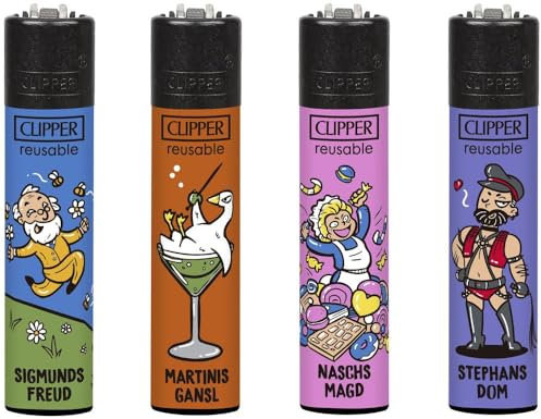 Clipper Feuerzeuge, Set mit 4 Stück, außergewöhnliche Motive (Österreich Edition #2)