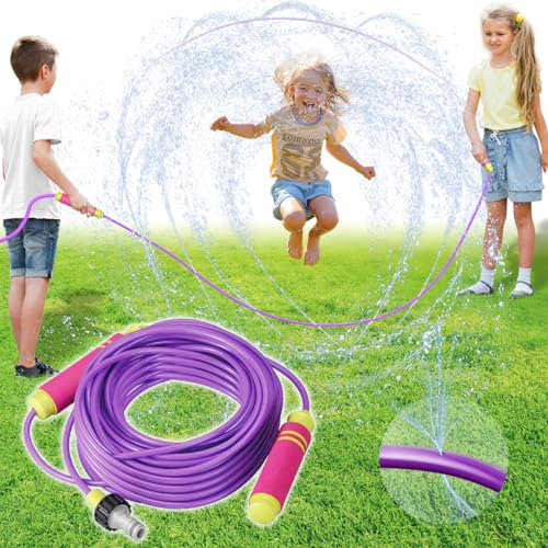 VATOS 2-in-1 Water Sprinkler Jump Rope Toy for Kids – 25.5ft Splash Rope with 12 Spray Holes, Outdoor Sprinkler Skipping Rope Team Game for Backyard, Beach, Park & Summer Party Fun