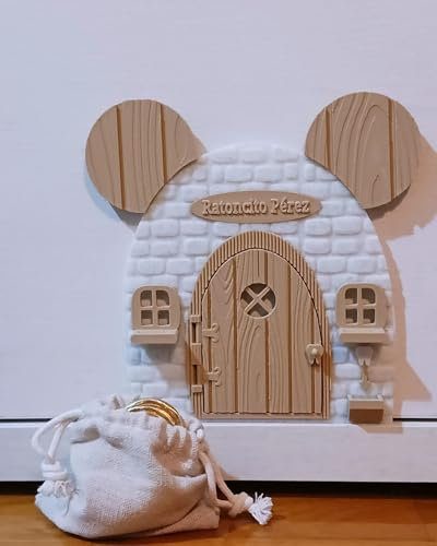 Puerta Ratoncito Pérez, ideal para decorar la habitación de tus hijos. Casa con Puerta que se Abre con cajón para colocar el diente.Casa mágica del Ratón Pérez.