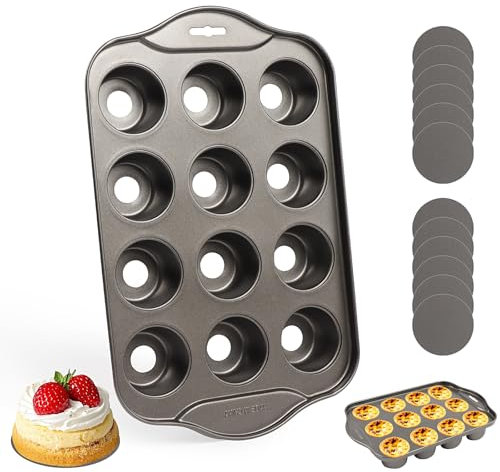 ztowoto 12-Cup Muffin Tray Non-Stick,Reusable Mini Cheesecake Tins with Removable Bottom,Small Baking Tin Muffin Tin Loose bottom,Safe Cupcake Tray for Cupcakes Mini Desserts（33x20.9x3.7cm/with Brush）