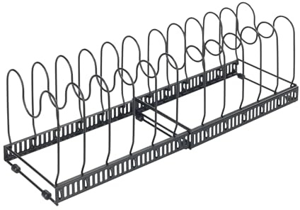 Deckel- und Pfannenhalter, 12 variable Teiler, Ausziehbar, Pulverbeschichtetes Metall, 30-57 x 18 x 18 cm