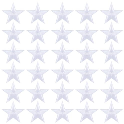 30 Pcs Iron on Stars Patches White Adhesive Stars Patches Embroidered Star for Clothing, Jackets, Hats, Backpacks, Jeans Repair Decoration
