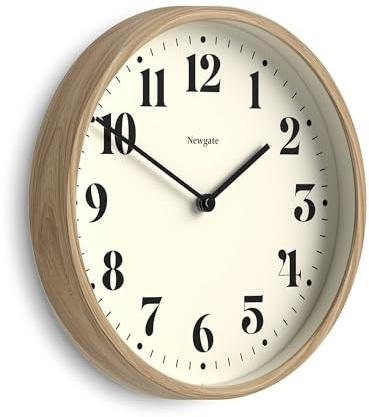 NEWGATE® Theatre wall clock | Modern round clock | 30cm | Faux wood | Decorative numbers | Ideal for kitchen, living room or office