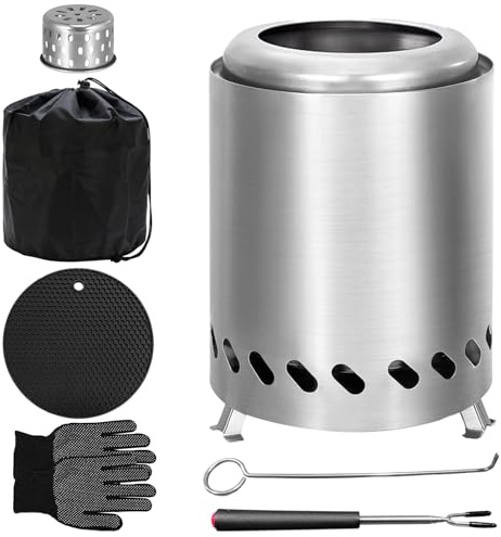 Braciere da tavolo senza fumo – Braciere portatile in acciaio inox aggiornato 2025 per campeggio, patio, giardino | Rack flusso d'aria, gancio, borsa per il trasporto, guanti, tappetino resistente al