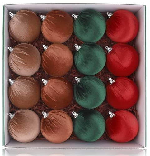 Meiwlong 16pcs Samt Weihnachtskugeln, 8cm Samt Christbaumkugeln Dekor, Hängende Weihnachtsbaum Ornament für Party Geburtstag Neujahr Dekorationen - Mehrfarbig