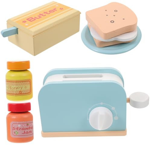 HOMOBABE Wooden Play Toaster and Kitchen Appliance Set for Kids, Pretend Cooking Bread Maker Toy, Children Role Play Kitchen Accessories for Boys and Girls