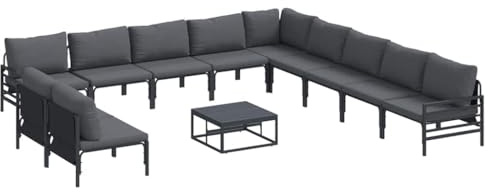 vidaXL Garden Sofa Set 12 pcs Anthracite Steel, Elegant Outdoor Furniture, Garden Set, Comfortable Patio Ensemble for Relaxing Lounge, and Modern External Arrangements