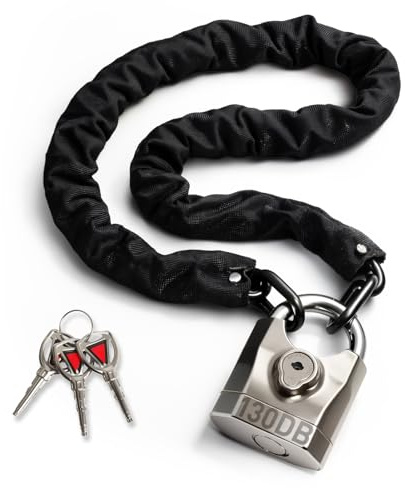 Bike Chain Lock with Alarm 130dB, Heavy Duty Anti Theft Motorcycle Lock | 8mm Hardened Steel Chain 3.3FT, Bike Locks Security with Mini U Lock, Bike Lock with Key for Scooter, Bicycle, Motorcycle