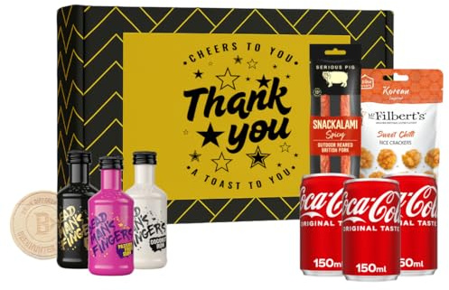 Dead Man’s Fingers Rum Thank You Gift Set – 3 x 50ml Mini Rums (Passion Fruit, Coconut & Original Spiced), 3 x 150ml Coca-Cola Mixers & Mr Filbert’s Snacks | Spiced Rum Mini Gift Box