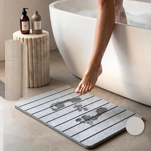FALLCON F Alfombrilla Baño Diatomita Plegable 60x40 cm Gris Oscuro | Secado Rápido Sin Huecos Entre Placas | Alfombra de Piedra Super Absorbente | Base Antideslizante | Alfombra Baño Moderna