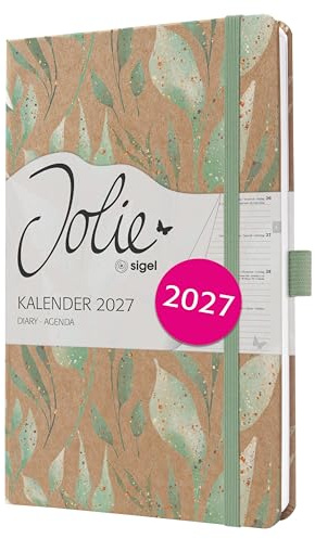 SIGEL Jolie Wochenkalender 2027 A5 gold Hardcover aus Kraftpapier | 7J803, Gummiband, Stiftschlaufe, 174 Seiten, vegan, Buchkalender, Terminplaner Taschenkalender