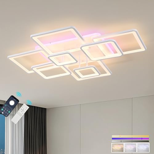 ZAITINZ Groß LED Deckenleuchte Dimmbar mit Fernbedienung,Deckenlampe weiß mit Memory,Deckenlampe Wohnzimmer 100W,Wohnzimmer Lampe Decke Square,wohnzimmerlampe Energiesparend 3000-6000K
