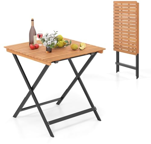 COSTWAY Gartentisch Klappbar Holz, Holztisch Wetterfest, 70x70 cm | Klapptisch aus Akazienholz, Balkontisch, quadratischer Esstisch für Garten, Balkon, Terrasse