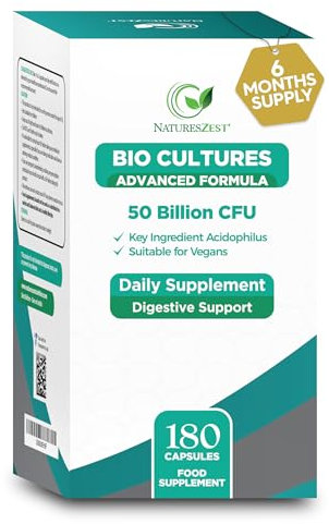 Bio Cultures Complex Probiotics & Prebiotics 50 Billion CFU – 6 Months Supply - Acidophilus & Saccharomyces Boulardii Probiotic – 180 Vegan Capsules - Probiotics for Gut Health