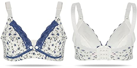Zerodis Reggiseno per Allattamento con Apertura Frontale, Motivazione Floreale, in Pizzo e Cotone, Adatto a 38/85, Blue
