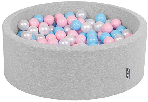 KiddyMoon Bällebad 90X30cm/200 Bälle ∅ 7Cm Bällepool Mit Bunten Bällen Für Babys Kinder Rund, Hellgrau:Baby Blau/Rosa/Perle
