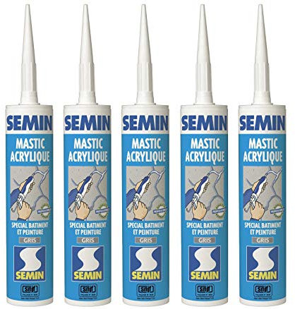 Semin - Mastic Acrylique Gris pour Combler des Fissures - Intérieur/Extérieur - Cartouche de 310 ml (Lot de 5)