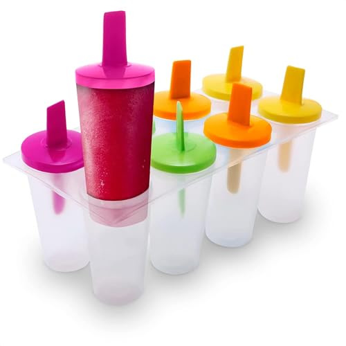 Clear Popsicle Molds Round, 8 Pcs, Reusable Plastic, with Sticks