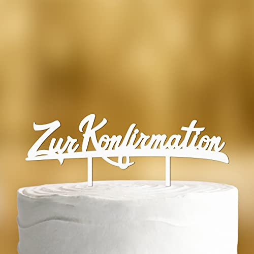 Cake Topper Zur Konfirmation [in Schreibschrift] - Acryl Weiss - Tortendeko Konfirmation mädchen Tortenstecker Konfirmationsdeko Tortenaufleger Konfi Geschenk Party deko Konfirmation