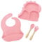 Silicone Baby Crockery Set, Non-Slip Children's Crockery Set with Suction Cup, 4 Pieces, BPA-Free Learning to Eat Cutlery Sets with Spoon, Fork, Bib and Plate -F