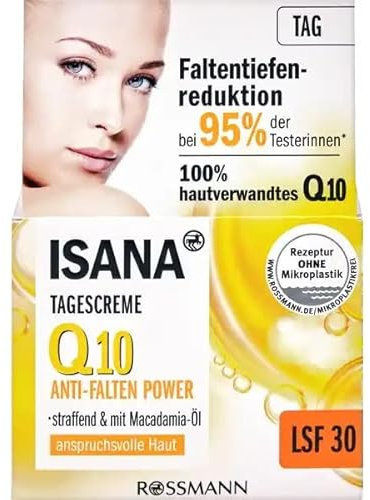 ISANA Q10 Anti-Falten Tagescreme LSF 30 - straffende Anti-Aging Pflege -LSF 30 - mit Macadamia-Öl - 50 mL
