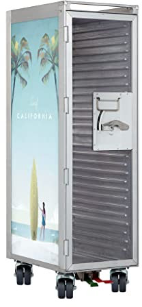 VanDeBord Flugzeugtrolley Henry Rivers Edition Surf California (Glastür & Neue Rollen), Gebrauchter Trolley aus der Luftfahrt - hochwertig restauriert, Flugzeugtrolley Servierwagen, Airline Trolley