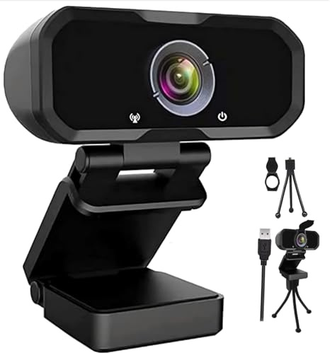 Webcam 1080P, Webcam USB Full HD Webcam pour Réunions, Streaming en Direct, Jeux, Chat Vidéo et Enregistrement, Compatible avec Windows, Mac et Android (White)