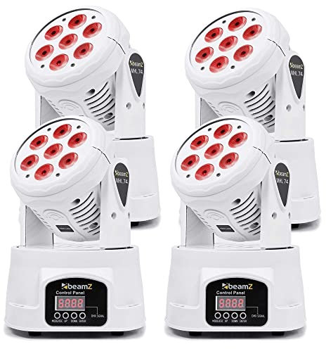 BeamZ MHL74 Movinghead 4er Set, BeamZ Moving head Set LED 4x9 Watt DMX DJ Licht, Discolicht Partylicht, bewegliche Köpfe Disco Licht, Soundgesteuert, Auto-Modus DJ Lichteffekte - Weiß