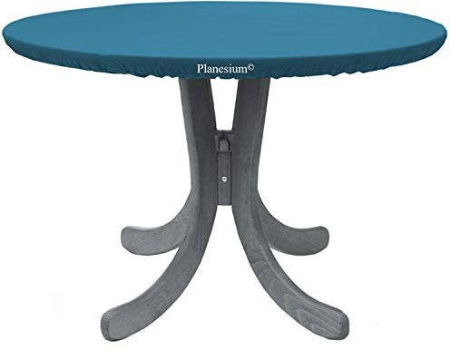 Planesium Premium Abdeckplane Gartentisch rund Abdeckhaube runder Tisch Abdeckung Schutzhülle Garnitur Gartenmöbelset Reißfest Atmungsaktiv Wasserdicht Ø 340cm x 15cm Türkis