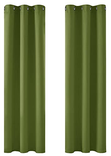 Deconovo Cortinas para Interiores, Opacas y térmicas, aislantes, Color Liso, 2 Unidades, con Ojales, 107 x 214 cm (Ancho x Alto), Verde