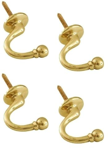 SISI UK® 4 Pack Curtain Tie back Hooks U Ball End Curtain Holdbacks Heavy Duty Curtain Tie Band Rope Hook Door Wall Clothes Coat Hangers Hooks (Brass)
