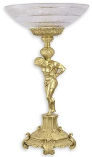 Casa Padrino frutero de Vidrio Barroco con Soporte de Bronce Oro Ø 32,7 x A. 56,4 cm - Magnífico frutero - Accesorios de decoración Barroco