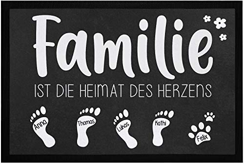 SpecialMe® Fußmatte Fußabdruck mit Namen und Spruch personalisiert inkl. Katze Hund rutschfest & waschbar weiß 60x40cm